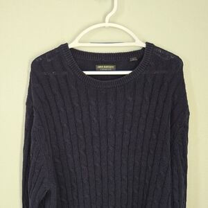 John Bartlett | Navy Cable Knit Crew Neck Sweater Size XL